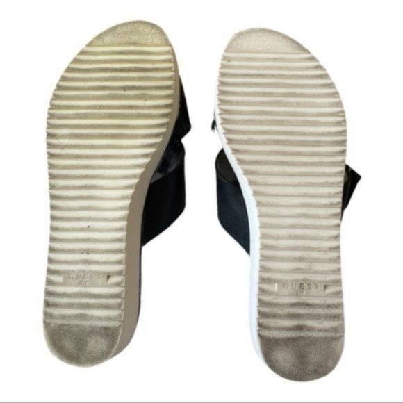 GUESS Women's Slip-on Deana Black, Sliver & White Leather Buckel Sandel Sz 9.5 - Picture 6 of 11